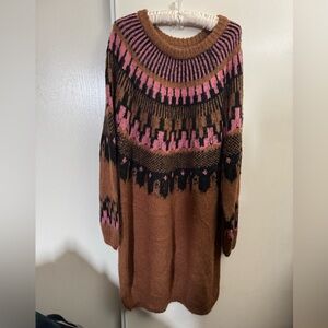 ARULA Brown and Pink Patterned Turtleneck Sweater (B) size